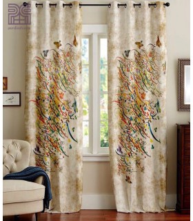 پرده کتان چاپی هازان طرح خوشنویس کد K1-203