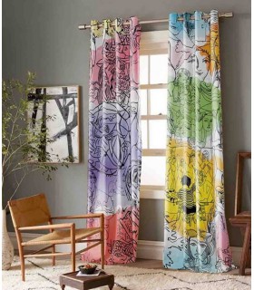 پرده کتان چاپی هازان طرح رنگینه کد K1-217