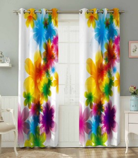 پرده کتان چاپی هازان طرح گلهای رنگین کد K1-230