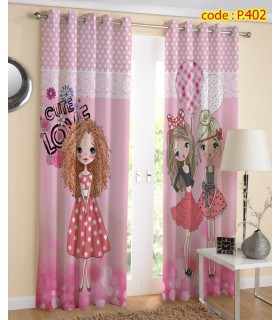 پرده پانچ چاپی هازان طرح دخترانه فانتزی صورتی کد k1-285