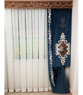 پرده پنلی طرح گلدانی رنگ آبی کدP-611