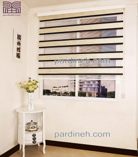 پرده زبرا طرح کنار پلیسه رنگ کرم قهو ه ای کد Z1-129