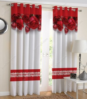 پرده کتان چاپی هازان طرح گل واژگون رمان دار کد K1-336