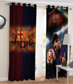 پرده پانچی کتان چاپی هازان طرح مسی و بارسا کد K1-337