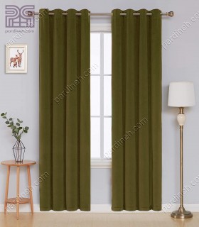 پرده مخمل پانچی رنگ سبز زیتونی تیره کد P-618