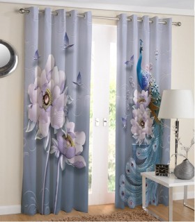 پرده کتان چاپی هازان طرح گل و طاووس کد K1-339