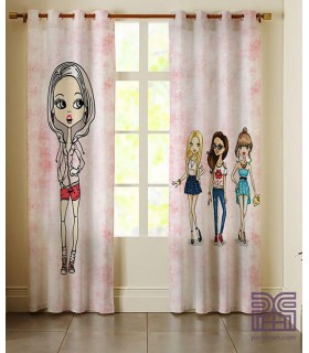 پرده کتان چاپی هازان طرح دخترانه کد K1-204