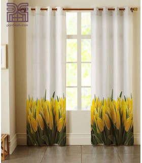 پرده کتان چاپی هازان طرح لاله زرد کد K1-205